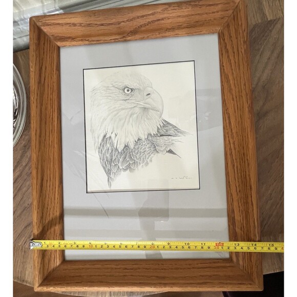 Bald Eagle Pencil Drawing Matted Wood Framed & Signed 18.5x14.25in Frame Size - Picture 6 of 10